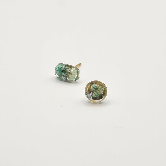 Hand Dyed Hellendoorn Rectangular Facet & Mini Ellipse Stud Earrings