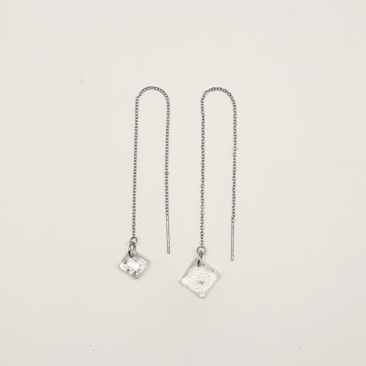 Silver Glow Square Facet Threader Earrings