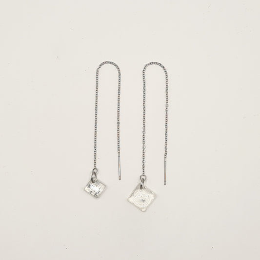 Silver Glow Square Facet Threader Earrings