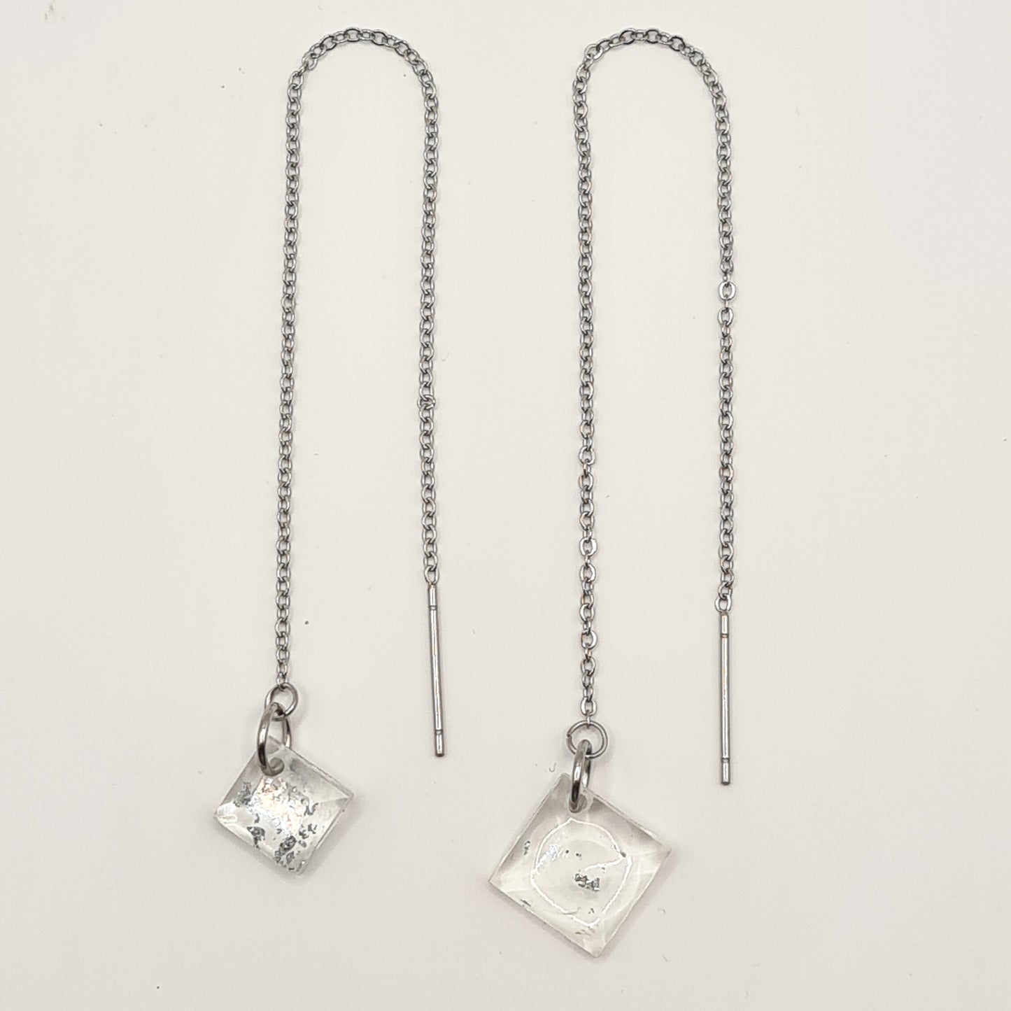 Silver Glow Square Facet Threader Earrings