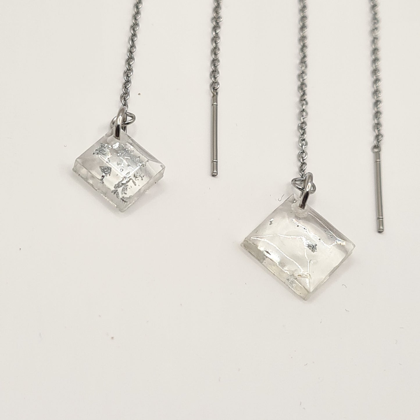 Silver Glow Square Facet Threader Earrings