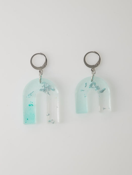 SALE Aqua Asymmetric Arch Earrings