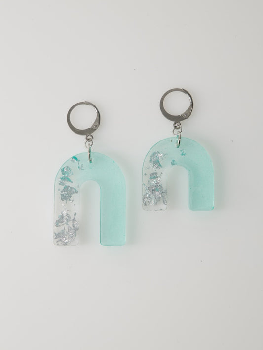 SALE Aqua Asymmetric Arch Earrings