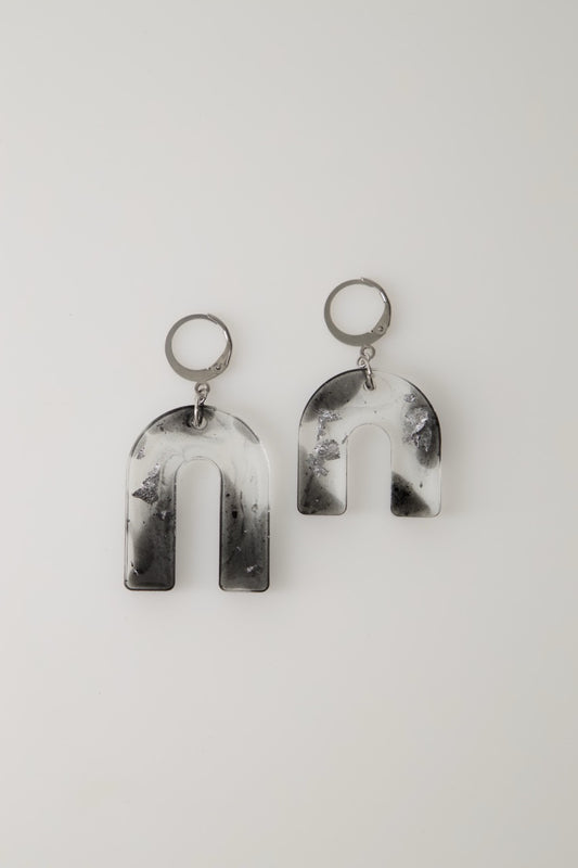 SALE Black Smoke Asymmetric Arch Earrings