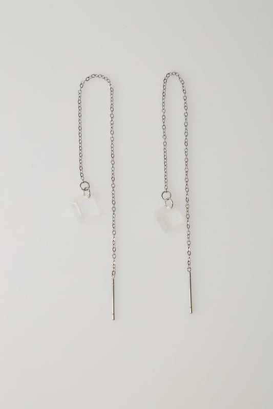 SALE Silver Glow Square Facet Threader Earrings